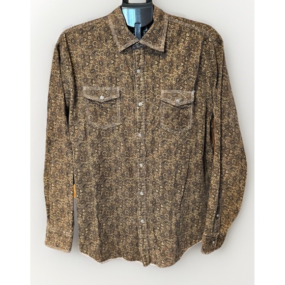 Age Of Wisdom Other - Age of Wisdom Shirt Mens XL Brown Paisley Corduroy Pearl Snap Western Button Up